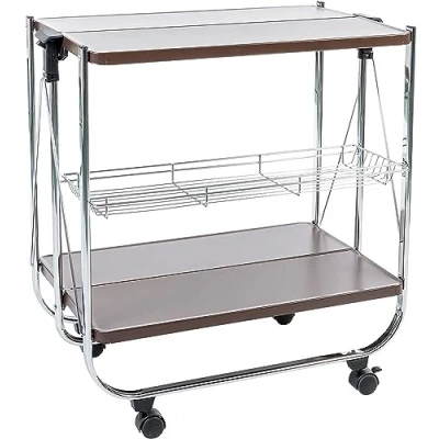 Abbildung von Iris Ohyama, Servierwagen, Servierplatte, Küche, Restaurant, Hotel, 2 Regale, Netzkorb, mit Rädern Kitchen Wagon CW 005 Braun