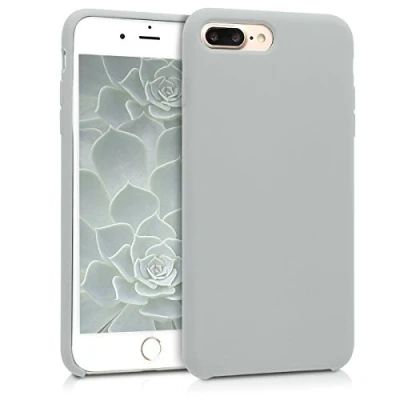 Abbildung von kwmobile Hülle kompatibel mit Apple iPhone 7 Plus/iPhone 8 Plus Silikon Handy Case Handyhülle weiche Oberfläche kabelloses Laden Hellgrau matt