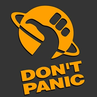 Abbildung von Don&#039;t Panic Per Anhalter durch die Galaxis Hitchhiker&#039;s Guide XL 0136 (orange) // Sticker OEM JDM Style Aufkleber