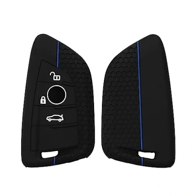 Abbildung von kwmobile Schlüsseltasche Autoschlüssel Silikon Hülle für BMW 3 Tasten Smart Key (1 tlg), Schlüsselhülle aus in Schwarz Blau