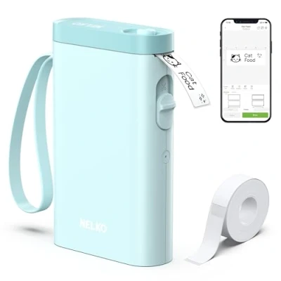 Abbildung von Nelko Etikettendrucker, Bluetooth P21 Selbstklebendes Etikettiergerät Tragbarer beschriftungsgerät selbstklebend Labeldrucker, Kabelloser, Mini Label Printer mit iOS Android,Für Zuhause, Blau