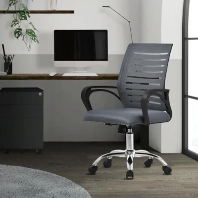 Abbildung von ML DESIGN Bürostuhl Schreibtischstuhl ergonomisch mit Armlehnen Wippfunktion 360 drehbar, Computerstuhl Grau Rollen Gaming Stuhl Drehstuhl