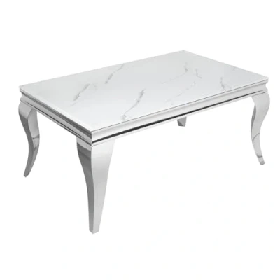 Abbildung von Invicta Interior Eleganter Couchtisch MODERN BAROCK 100cm Glasplatte in Marmoroptik Edelstahl Beine Wohnzimmertisch