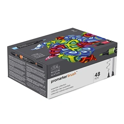Abbildung von Winsor &amp; Newton 0290080 BrushMarker (für Zeichnungen, Kalligraphie, Design und Layouts, streifenfreies Zeichnen mit Keil Pinselspitze) 48 Farben Set