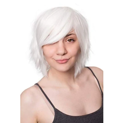 Abbildung von Prettyland weiß Cosplay Damen Herren Kurze Perücke Gestuft Kurzhaar Mittellange Glatt Wig Schneeweiß C162