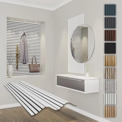 Abbildung von HEXIM Akustikpaneele 118x60cm flexible Lamellenwand Holz MDF Wandpaneele Lamellenverkleidung Wandverkleidung Innendekoration schalldämmend (1 Paneel / 0,708 m² White APF11)
