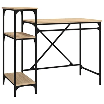 Abbildung von vidaXL Schreibtisch mit Regal, Computertisch viel Stauraum, Tisch für Büro Wohnzimmer Home Office, Bürotisch PC Gaming Tisch, Industrie Stil, Sonoma Eiche Holzwerkstoff Eisen
