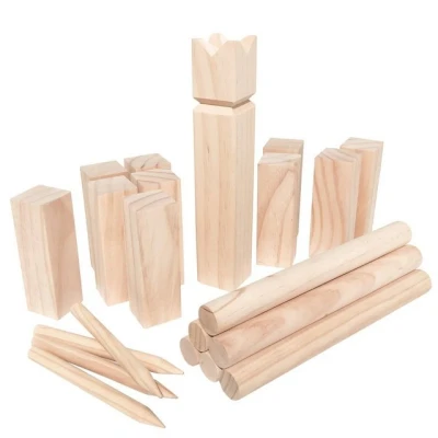 Abbildung von WELLGRO Kubb Spiel 22 TLG. für 2 12 Spieler, massiv Holz, Wikingerspiel inkl. Spielanleitung und Netzbeutel Schwedenschach Rasenschach Wurfspiel