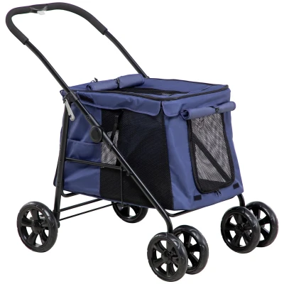 Abbildung von PawHut Hundebuggy Hundewagen, faltbarer Hundetrolley, mit Kissen, Netzfenster, (1 tlg), für kleine und mittelgroße Hunde, Oxford Gewebe, Blau