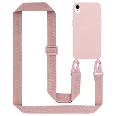 Abbildung von Cadorabo Handykette kompatibel mit Apple iPhone XR Schutzhülle TPU Liquid Silikon Case Necklace Design Slim verstellbarem Band Kordel Etui Rundumschutz Hülle für in Rosa