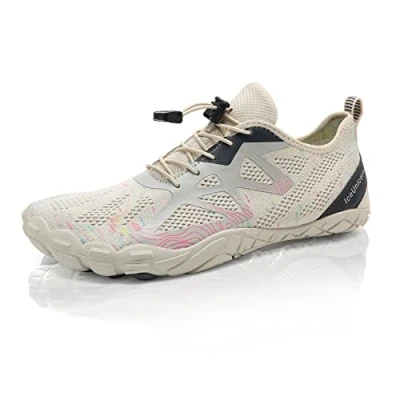 Abbildung von IceUnicorn Herren Damen Barfußschuhe Traillaufschuhe Fitnessschuhe Knit Minimalistische Breiter Zehenbox(A Beige,39EU)
