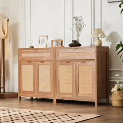 Abbildung von VEVOR Rattanschrank mit 4 Türen 2 Schubladen Verstellbare Rattankommode Stk.
