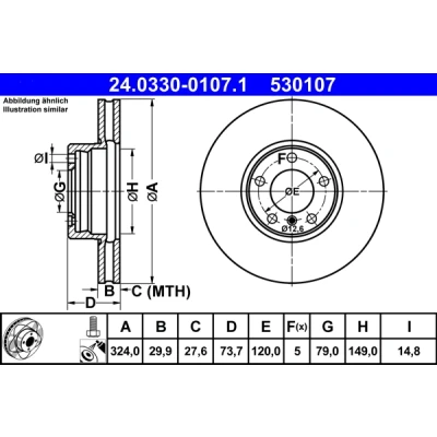 Abbildung von ATE PowerDisc 24.0330 0107.1 Bremsscheibe 324,0 29,9 5 120,0 Belüftet beschichtet hochgekohlt mit Schrauben BMW: Touring, Limousine