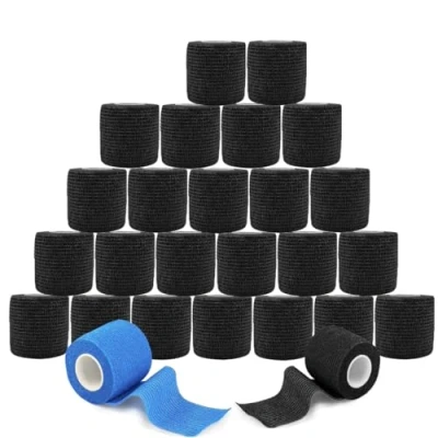 Abbildung von ANAMPION Selbsthaftende Bandage 24 Rollen, 5cm x 4.5m Non Woven Haftbandage Selbstklebend für Mensch und Tier, Flexibel Selbstklebender Verband Sprunggelenke Schwellung, Sport (Schwarz)