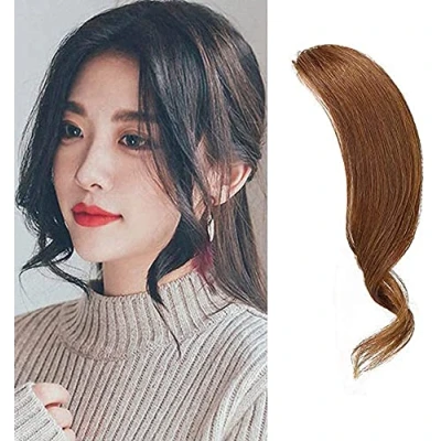 Abbildung von 2 STÜCKE Wave Side Bang 100% Echthaar Clip in Pony Curly Fringe Hair Extensions (Hellbraune Farbe)