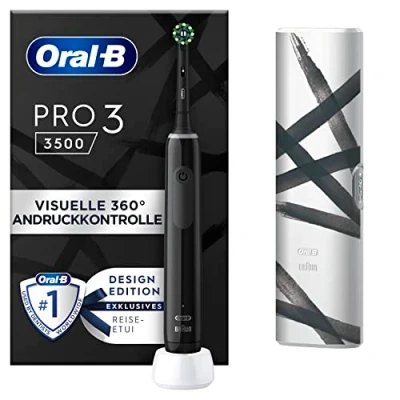 Abbildung von Oral B Pro 3 3500 Cross Action Schwarz mit Gestreiftem Etui