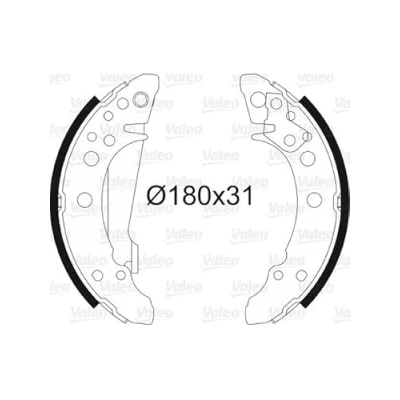Abbildung von VALEO 562020 Bremsbacken Hinterachse 180 31 ohne Radbremszylinder VOLKSWAGEN: Lupo / 3L, GOLF 2, Polo III Schrägheck, SEAT: Arosa