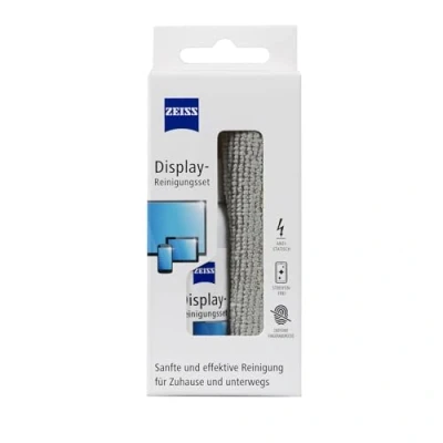 Abbildung von Zeiss Display Reinigungs Spray mit 120ml Inhalt inklusive einem Mikrofasertuch zur sicheren &amp; effektiven Reinigung optischer Flächen alkoholfrei antistatisch, 606243, weiß
