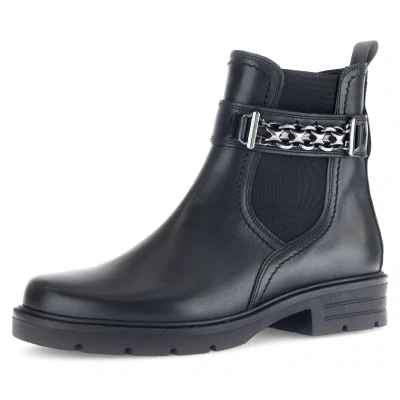Abbildung von Gabor Chelseaboots, Blockabsatz, Herbstmode, Stiefelette mit Zierkette am Schaft