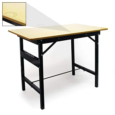 Abbildung von Wiltec Werkbank 100 x 60 76 cm klappbar, Werktisch faltbar, linierter Arbeitstisch bis 150 kg belastbar, Werkstatteinrichtung aus Stahl und Holz