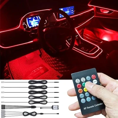 Abbildung von TABEN Auto Atmosphärenlicht Kit Musiksynchronisation Mehrfarbig RGB 16 Millionen Farben 6 Meter Glasfaser USB Fußraum Umgebungsbeleuchtung Kits Sound Aktiv, RF Fernbedienung DC 12V