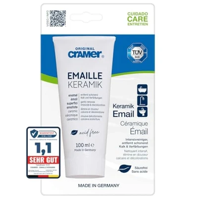 Abbildung von Cramer Emaille Keramik Badreiniger 100 ml (Email Star) säurefreier Intensivreiniger für Badewanne, Dusche, Waschbecken besonders schonender und wirkungsvoller Spezialreiniger Küche &amp; Bad