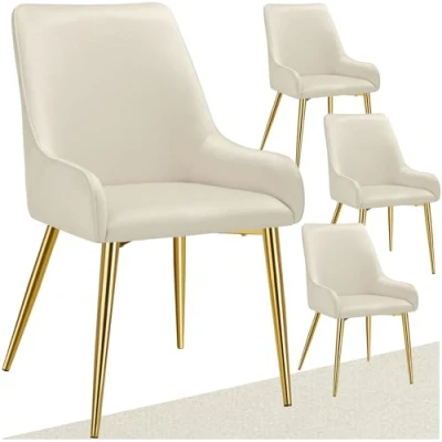 Abbildung von tectake® 4er Set Samt Stuhl, Esszimmerstühle, ergonomischer Sessel Möbel für Wohnzimmer, Armlehnstuhl Esstisch, als Küchenstuhl, Essstühle skandinavisch, Schalenstuhl modern beige