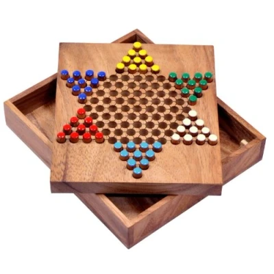 Abbildung von Logoplay Holzspiele Spielesammlung, Halma Gr. S für 2 bis 6 Spieler Spielfeld 17 x 15 cm 10 SpielsteckerHolzspielzeug