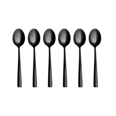 Abbildung von Otto Koning Set mit 6 Dessertlöffeln Kleine Löffel, Kaffeelöffel, Edelstahl, Schwarz, 15,3 cm, Spülmaschinenfest, Elegantes und modernes Design