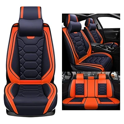 Abbildung von nenyan Autositzbezüge Komplett Set Universal in Premium Design Schonbezüge für die Vordersitze &amp; Rückbank Auto Sitzbezüge Airbag Geeignet Wasserdicht Sitzbezug Orange