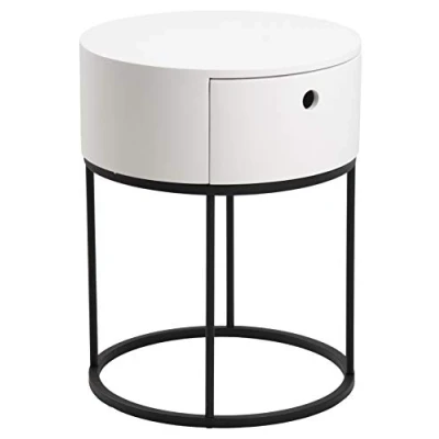 Abbildung von AC Design Furniture Apollo rund Nachttisch weiß, Beistelltisch mit 1 Schublade, Nachtschrank zum Schlafzimmer, Ø: 40 x H: 51 cm, Stk.