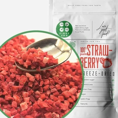 Abbildung von Erdbeeren Gefriergetrocknet Stücke Klein 100% Gefriergetrocknete Getrocknet Glutenfrei Trockenfrüchte Getrocknete Frisch Pure Erdbeere Freeze Dried Strawberry ZingyZoo