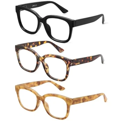 Abbildung von JM 3er Pack übergroße Quadratische Lesebrille, Brille Blaulichtfilter Damen Computerleser