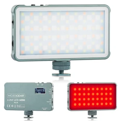 Abbildung von MOJOGEAR Lumi RGB LED Lampe 6,5 W Mini Robustes Metall 1500 mAh Akku Leistungsstarke für Kamera/Studio/Video und weißes/gelbes Licht Grau