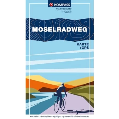 Abbildung von KOMPASS Fahrrad Tourenkarte Moselradweg von Schengen nach Koblenz 1:50.000: GPX Datei zum Download, Leporello Karte, reiß und wetterfest