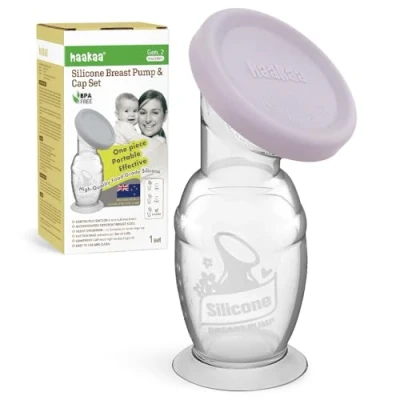 Abbildung von haakaa Silikon Manuelle Milchpumpe Muttermilchauffänger mit Silikondeckel und Saugfuß, 4oz/100 ML, Violett