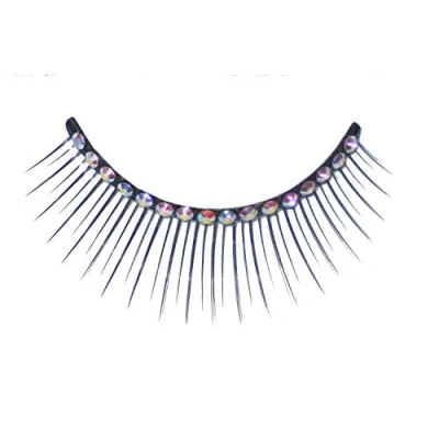 Abbildung von Eulenspiegel 000885 Künstliche Wimpern, Schwarz, lang/dünn, mit Strassband, 1 ml Spezial Wimpernkleber, Anleitung, für Karneval, Mottoparty