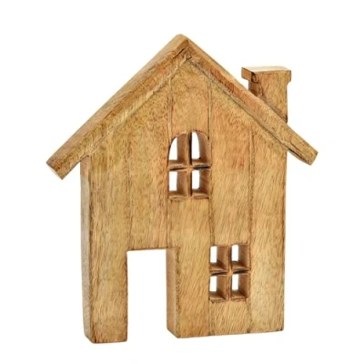 Abbildung von Spetebo Mango Haus Silhouette Natur 20 x 18 cm Holz Weihnachts Deko Aufsteller Holzhaus Winter Figur Tischdeko Weihnachtsdeko