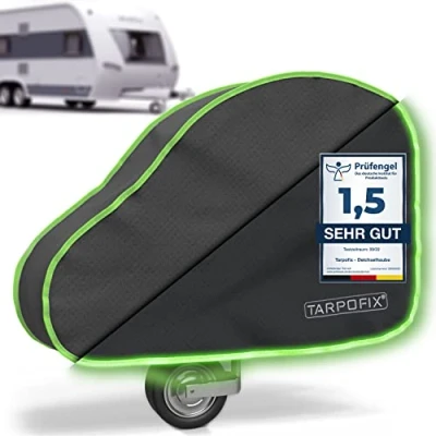 Abbildung von Tarpofix® Wohnwagenschutzhülle Deichselhaube Abdeckhaube mit 2x Klickverschluss, extra große &amp; wasserfeste Deichselabdeckung Anhänger Wohnwagen Deichselschutzhülle Deichselabdeckhaube