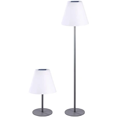 Abbildung von Lunartec Stehlampe ohne Kabel: Kabellose Solar LED Tisch &amp; Stehleuchte, 1,6 W, 50 lm, IP44 (Akkustehlampe, Schnurlose Stehlampe, Schreibtisch Steckdose)