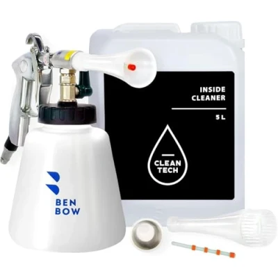Abbildung von BenBow Druckluft Reinigungspistole Classic mit 5L CLEANTECH CO Innenreiniger ideal für professionelles Detailing von Autos, LKWs, Bussen berührungslose Reinigung Wirbelwind Effekt