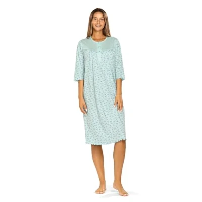 Abbildung von Comtessa Damen Nachtemd 251216 Halbarm Knopfleiste Mint 100% Baumwolle Gr. 44 L