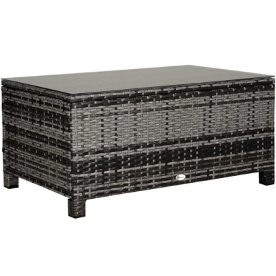 Abbildung von Outsunny Garten Beistelltisch Couchtisch Gartentisch Balkontisch Polyrattan Grau 85 x 50 39 cm
