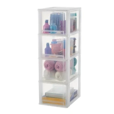 Abbildung von Iris Ohyama, Kunststoff Schubladenbox mit 4 tiefen Schubladen, Mattweiß, Easy Pull System, A4, A5 &amp; A6 Format, Schreibtisch Organizer für Büro, Schule, Schreibwaren, BPA frei, Drawer, DDOCH 2400