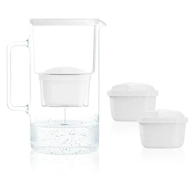 Abbildung von Wessper Wasserfilter Kanne Glas 2,5L, Set Wasserkanne und 2 Filterkartuschen, Kompatibel mit Brita Maxtra, Wasserkaraffe für Trinkwasser Ersatz Filter Weiß