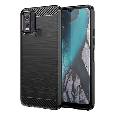 Abbildung von betterfon Nokia C22 Hülle Carbon Look Outdoor Stoßfeste Handy Tasche Hybrid Case Schutzhülle TPU Silikon Cover Bumper für in Schwarz