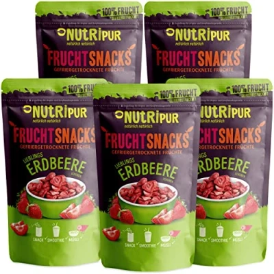 Abbildung von Erdbeeren Gefriergetrocknet: 5x70g Getrocknete im Set Gefriergetrocknete ohne Zucker Zusatz Früchte von NutriPur