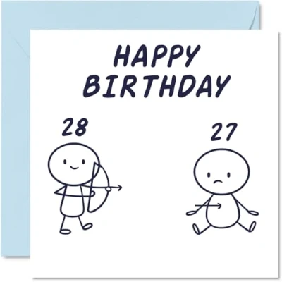 Abbildung von Stuff4 Lustige Geburtstagskarte für Männer und Frauen Pfeil zum 28. Geburtstag Happy Birthday Karte Bruder, Schwester, Freund, Kollegen, Onkel, Tante, 145 mm x