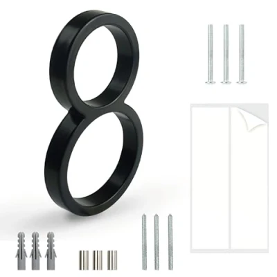 Abbildung von HASWARE Schwebendes Hausnummernschild: 5 Zoll (12cm) modernes Türschild auffällig für Straßennummern (8, Schwarz)