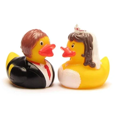 Abbildung von Duckshop I Badeente Quietscheente Ente Brautpaar L: 8 cm inkl. Badeenten Schlüsselanhänger im Set Geschenk für Hochzeit